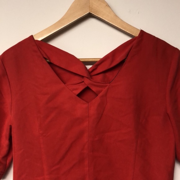 Esprit Modal Red Wrap Crossed Back MIDI Dress - Picture 6 of 8